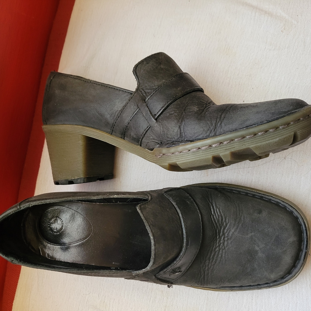 Dr. Martens Gray Loafers with Chunky Heel and Textured Sole